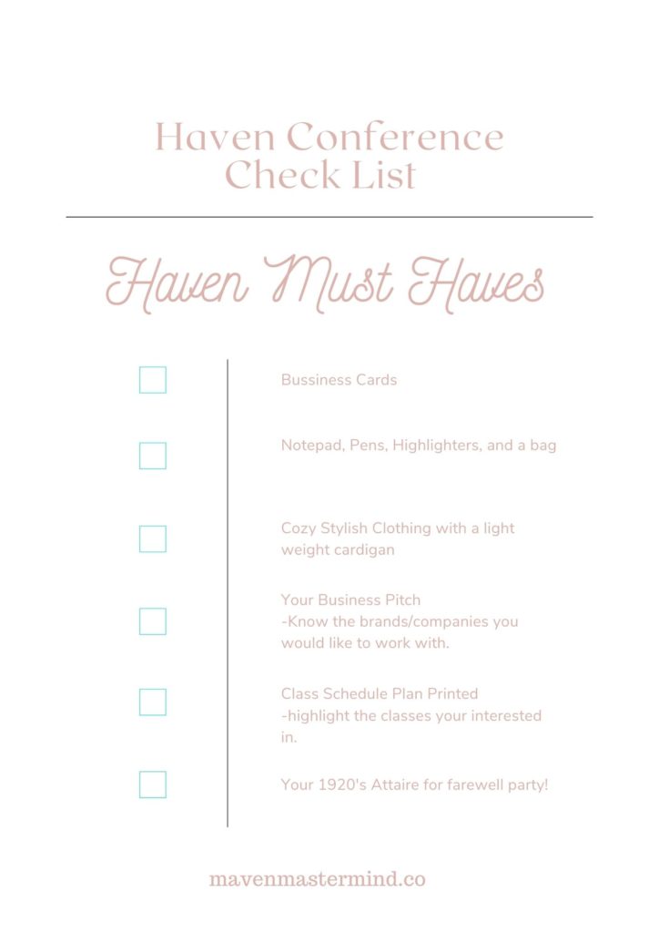 Haven Conference Check List 